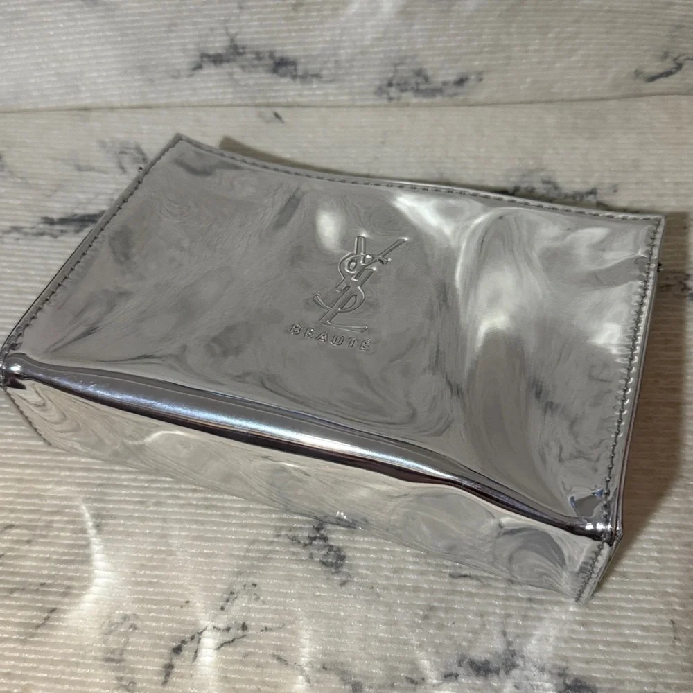 Yves Saint Laurent Metallic Silver Cosmetic Bag